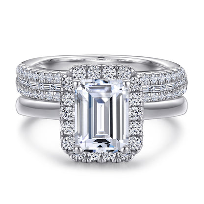 Sophisticated 2.0ct Emerald cut 2pc Wedding Ring Set for Women in Sterling Silver