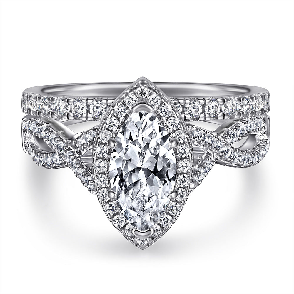 Glamorous 1.0 Carat Marquise cut 2pc Wedding Ring Set for Women in Sterling Silver