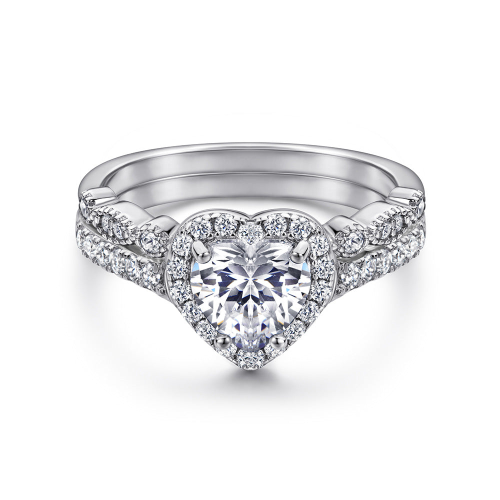 Romantic 1.5 Carat Heart cut 2pc Wedding Ring Set for Women in Sterling Silver