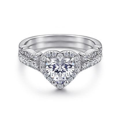 Romantic 1.5 Carat Heart cut 2pc Wedding Ring Set for Women in Sterling Silver