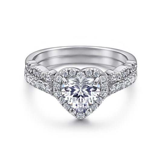 Romantic 1.5 Carat Heart cut 2pc Wedding Ring Set for Women in Sterling Silver