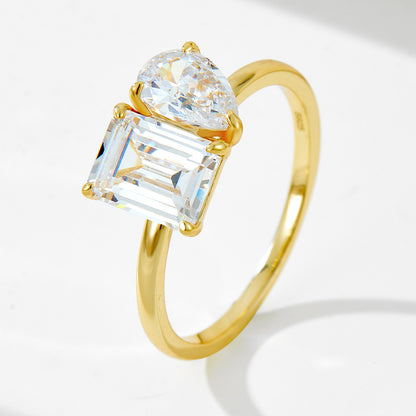 Regal 3.0 Carat Pear & Emerald Cut Dual-Shaped Engagement Ring in Sterling Silver