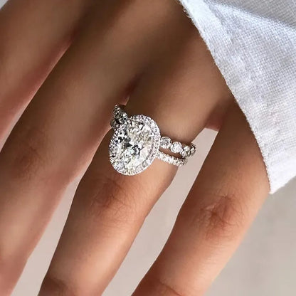 Heirloom Glow 4.0 Carat Oval Cut Wedding Set in Sterling Silver