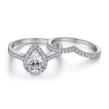 Romantic 1.5ct Pear cut 2pc Wedding Ring Set for Women in Sterling Silver