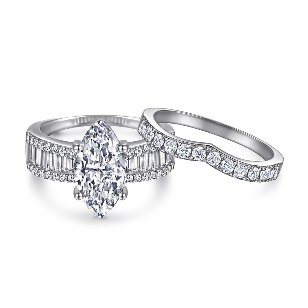 Regal 3.0 Carat Marquise cut 2pc Wedding Ring Set for Women in Sterling Silver