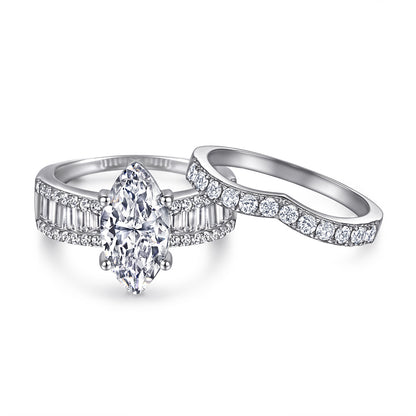 Regal 3.0 Carat Marquise cut 2pc Wedding Ring Set for Women in Sterling Silver