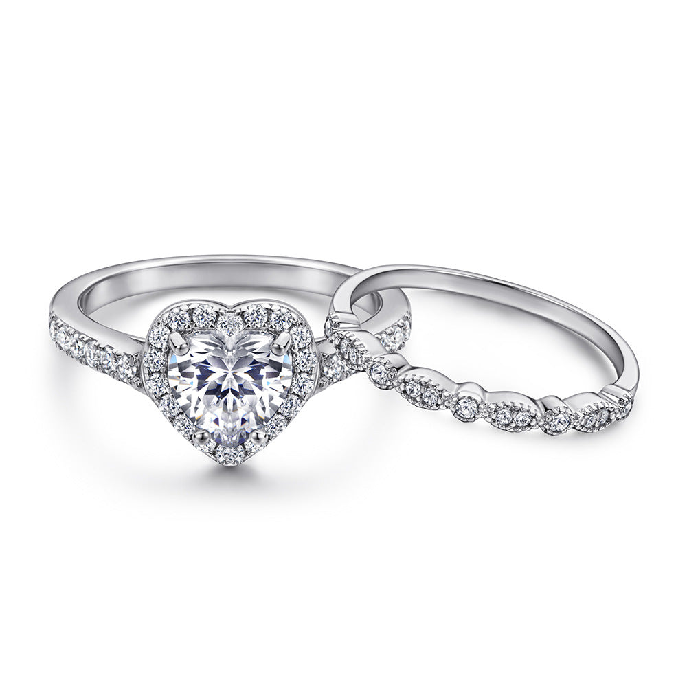 Romantic 1.5 Carat Heart cut 2pc Wedding Ring Set for Women in Sterling Silver