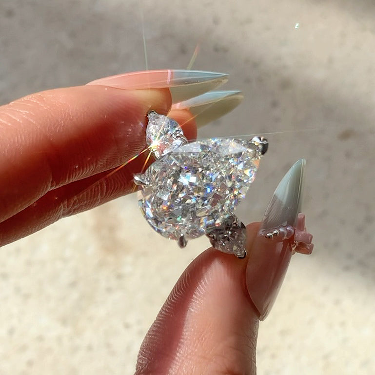 Majestic Sparkle 7.0 Carat Pear Cut Engagement Ring in Sterling Silver