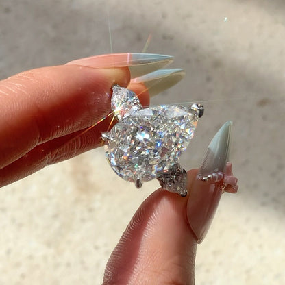 Majestic Sparkle 7.0 Carat Pear Cut Engagement Ring in Sterling Silver