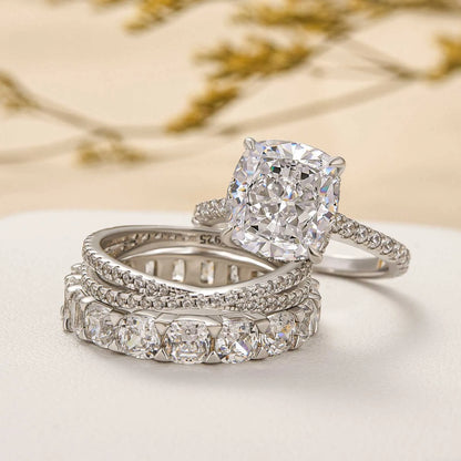 Majestic Bloom 4.5 Carat Cushion Cut Wedding Set in Sterling Silver