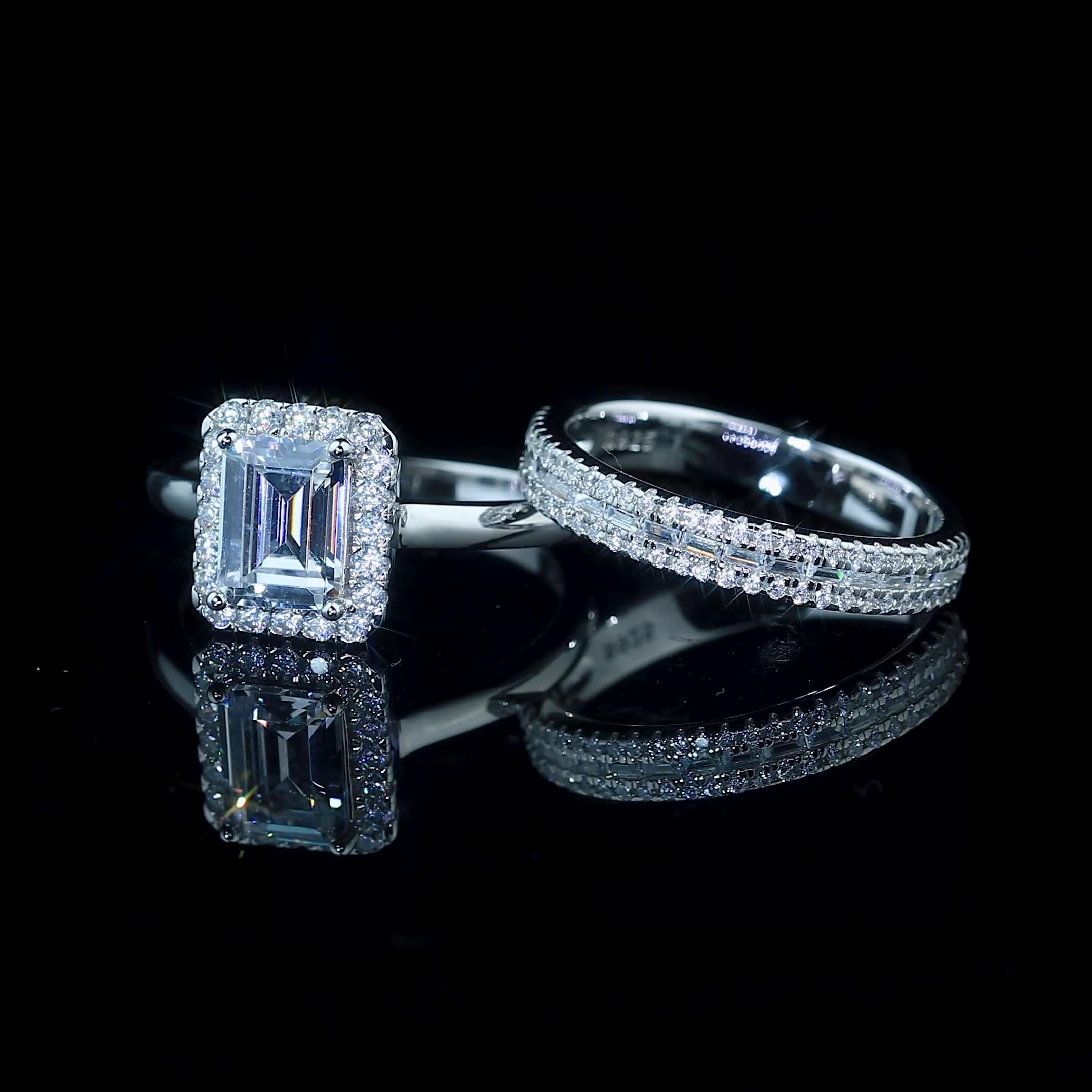 Sophisticated 2.0ct Emerald cut 2pc Wedding Ring Set for Women in Sterling Silver