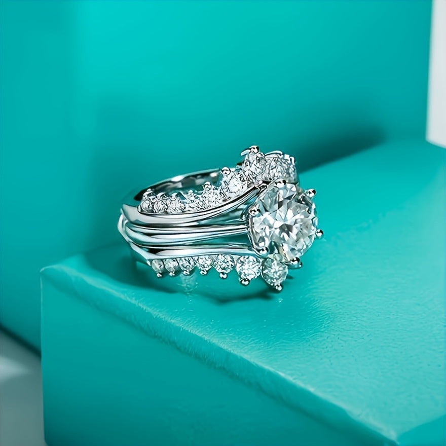 Elegant 3.0ct Round cut 2pc Wedding Ring Set in Sterling Silver