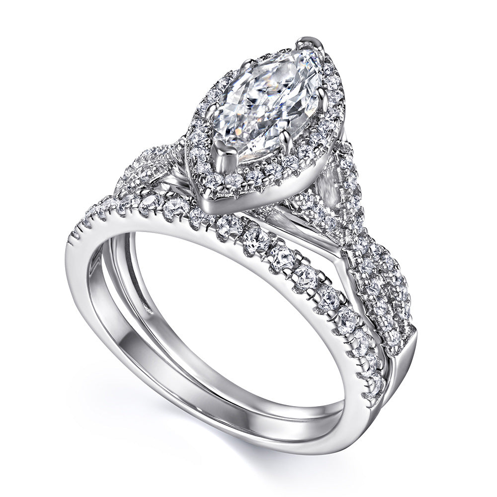 Glamorous 1.0 Carat Marquise cut 2pc Wedding Ring Set for Women in Sterling Silver