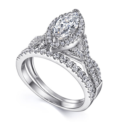 Glamorous 1.0 Carat Marquise cut 2pc Wedding Ring Set for Women in Sterling Silver