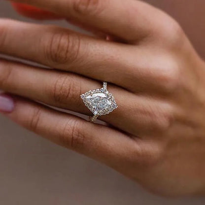 Majestic Bloom 3.0 Carat Pear Cut Engagement Ring in Sterling Silver