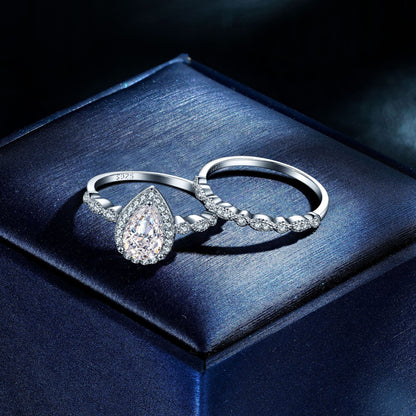 Romantic 1.5ct Pear cut 2pc Wedding Ring Set for Women in Sterling Silver