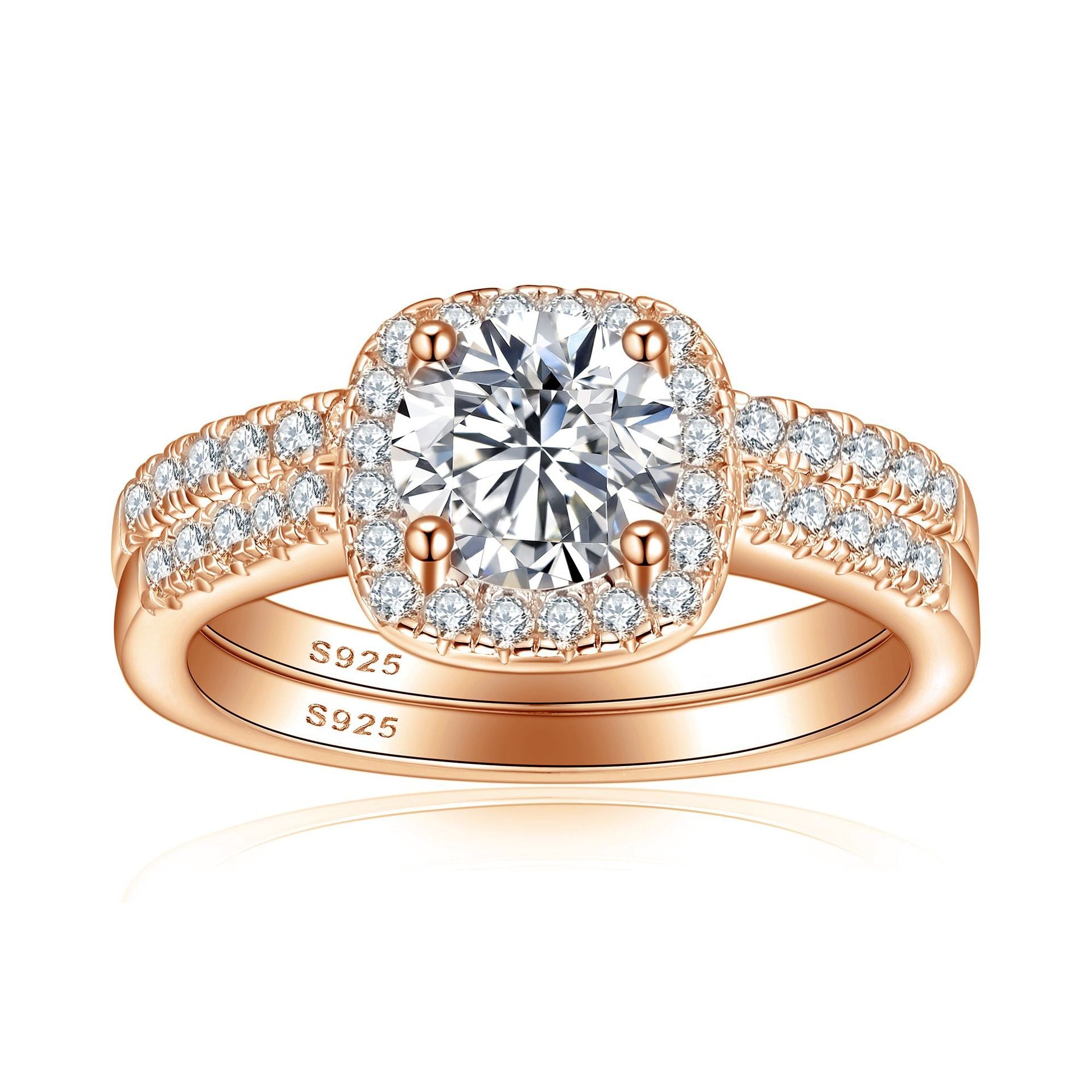 Elegant 1.5 Carat Cushion cut 2pc Wedding Ring Set for Women in Sterling Silver