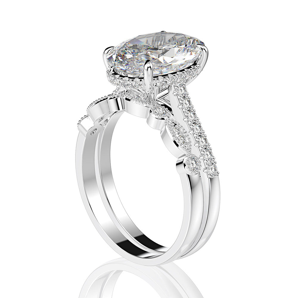 Regal 4.0ct Oval cut 2pc Wedding Ring Set for Women in Sterling Silver
