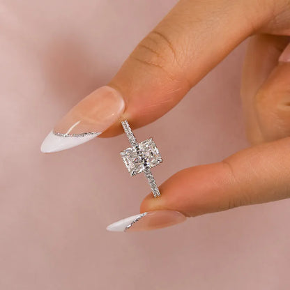 Dazzling Union 3.5ct Radiant Cut Engagement Ring in Sterling Silver
