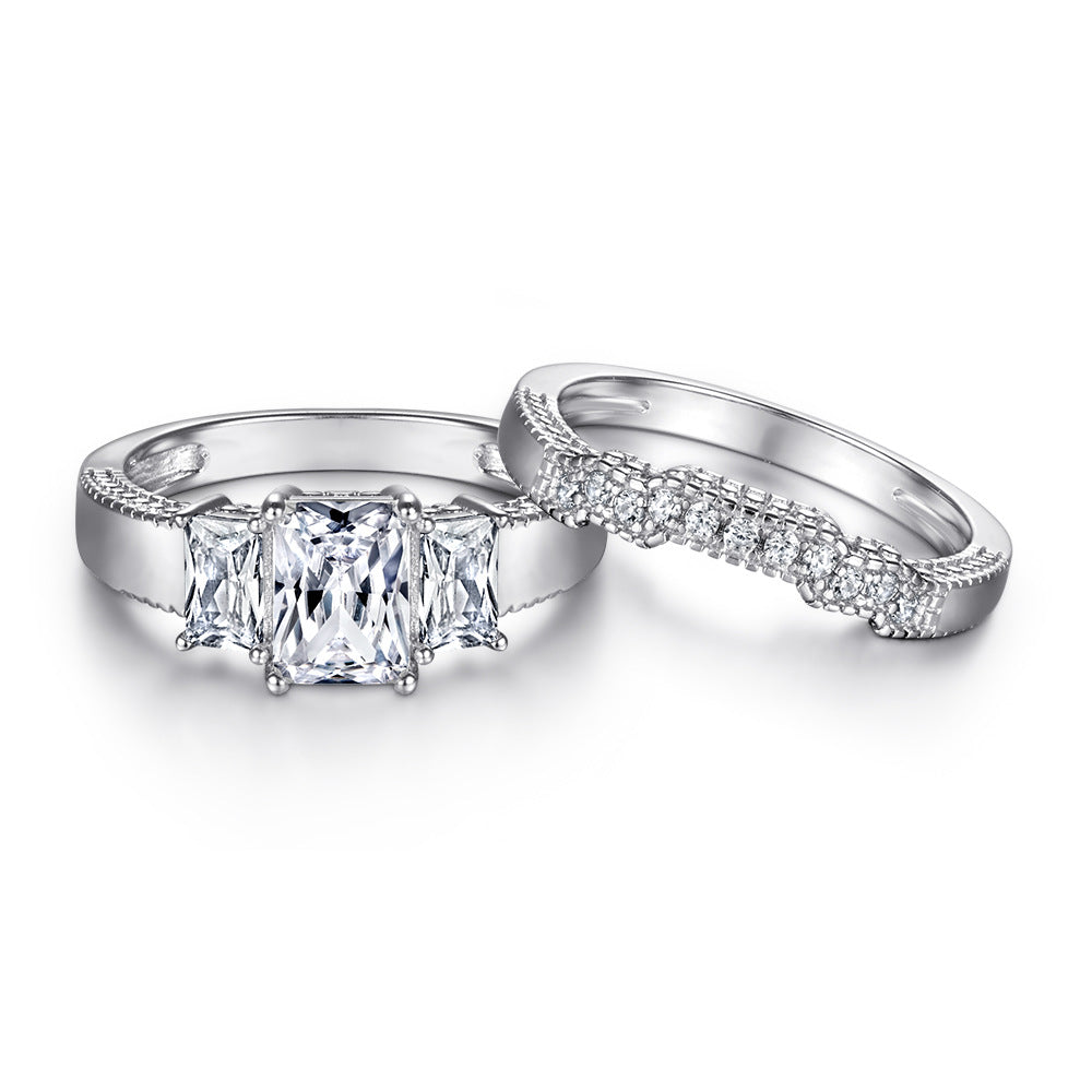 Sophisticated Emerald cut 3.0ct 2pc Wedding Ring Set in Sterling Silver