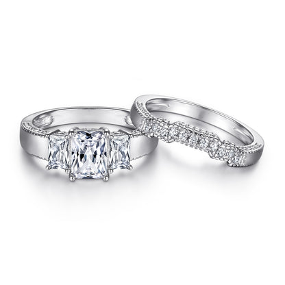 Sophisticated Emerald cut 3.0ct 2pc Wedding Ring Set in Sterling Silver