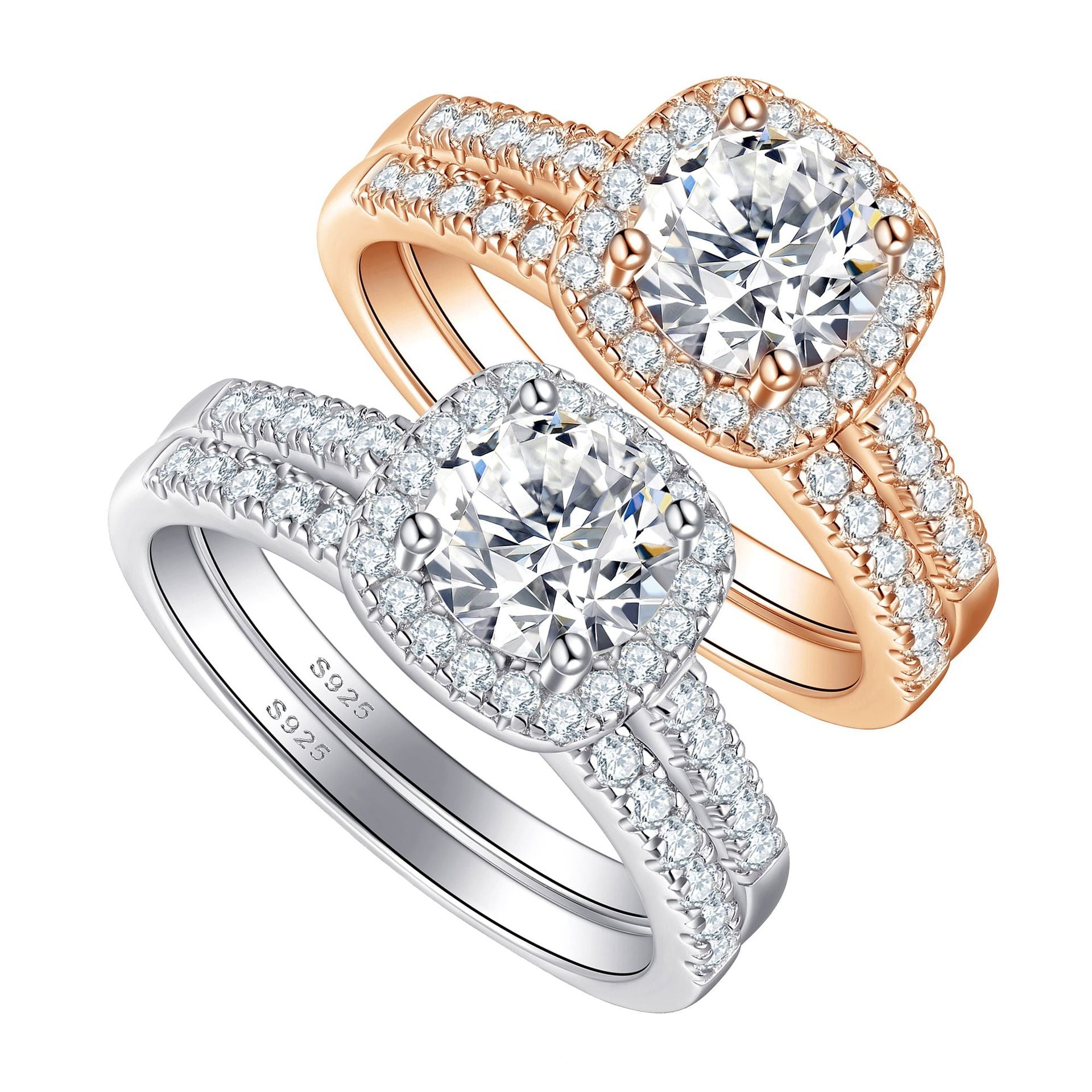 Elegant 1.5 Carat Cushion cut 2pc Wedding Ring Set for Women in Sterling Silver