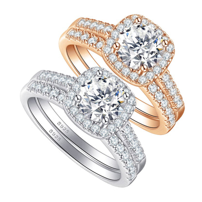 Elegant 1.5 Carat Cushion cut 2pc Wedding Ring Set for Women in Sterling Silver