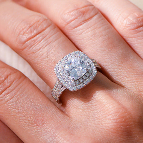 Regal 3.0ct Cushion cut Engagement Ring for Women in Sterling Silver