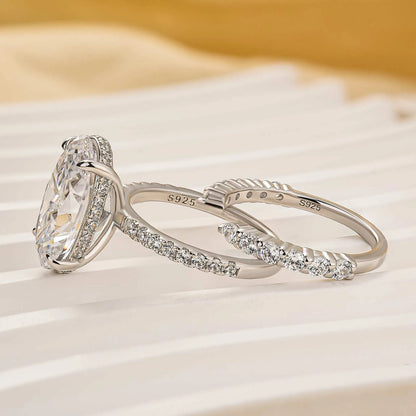 Moonlit Oath 6.0 Carat Oval Cut Wedding Set in Sterling Silver