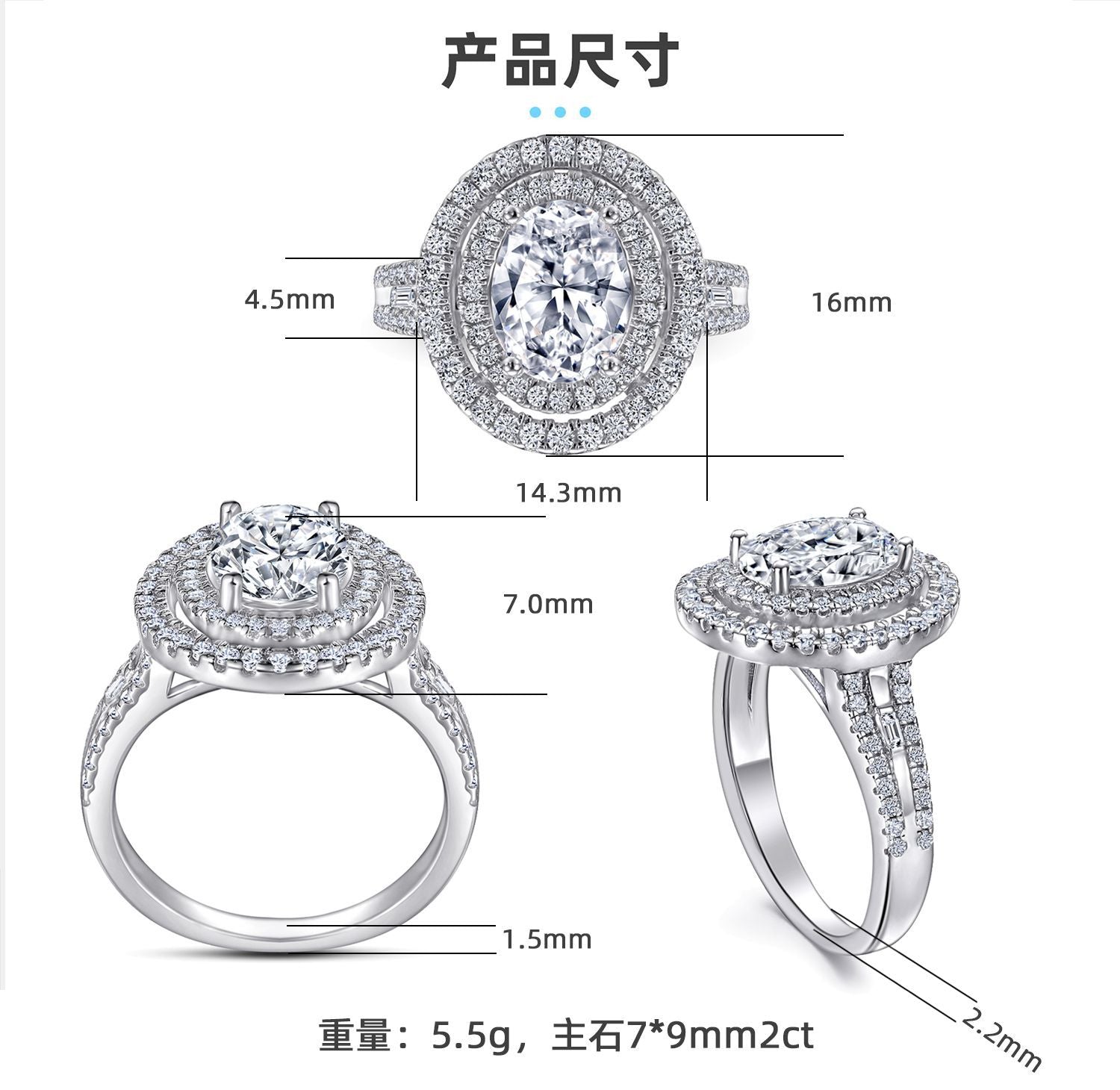 Elegant 2.0ct Oval cut Engagement Ring for Women in Sterling Silver