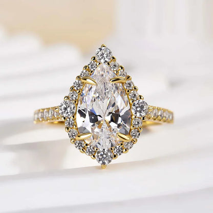 Majestic Bloom 3.0 Carat Pear Cut Engagement Ring in Sterling Silver