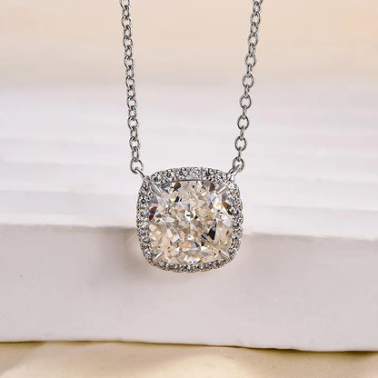 3.0ct Luxe Halo Cushion Cut Pendant Necklace For Women In White Gold