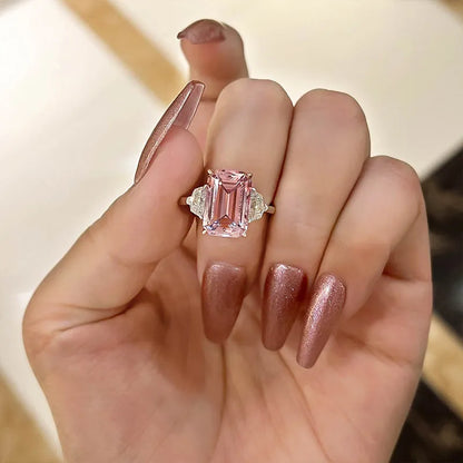 Celestial Charm 7.0ct Emerald Cut Engagement Ring in Sterling Silver