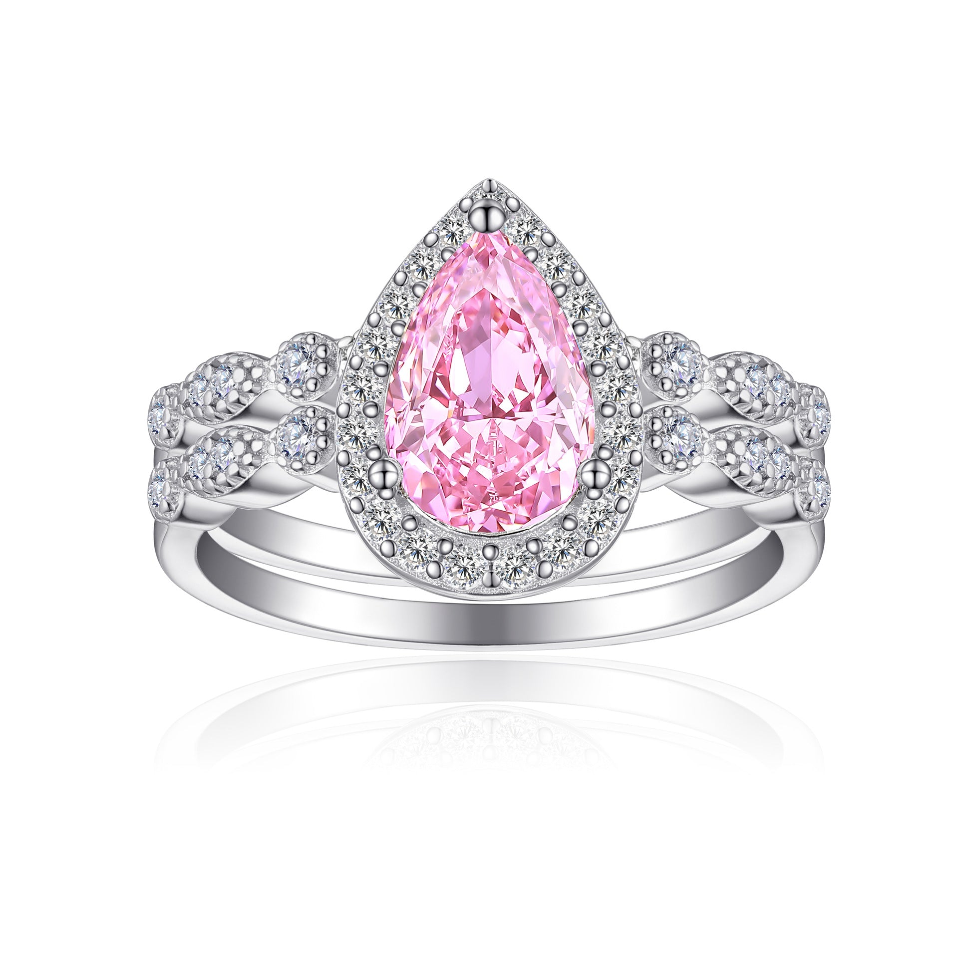 Romantic 1.5ct Pear cut 2pc Wedding Ring Set for Women in Sterling Silver