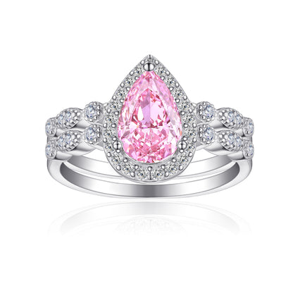 Romantic 1.5ct Pear cut 2pc Wedding Ring Set for Women in Sterling Silver