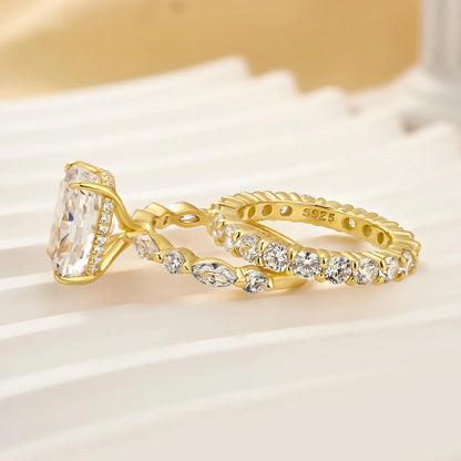 Pearlcrest Vow 5.0ct Cushion Cut Wedding Set for Women in Sterling Silver