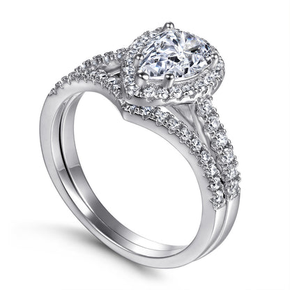 Romantic 1.5ct Pear cut 2pc Wedding Ring Set for Women in Sterling Silver