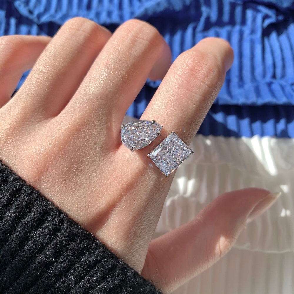 Regal 4.0ct Pear & Radiant Cut Engagement Ring for Women in Sterling Silver