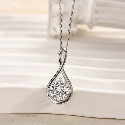 2.0 Ct Statement Halo Round Cut Pendant Necklace In White Gold
