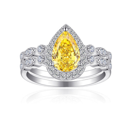 Romantic 1.5ct Pear cut 2pc Wedding Ring Set for Women in Sterling Silver