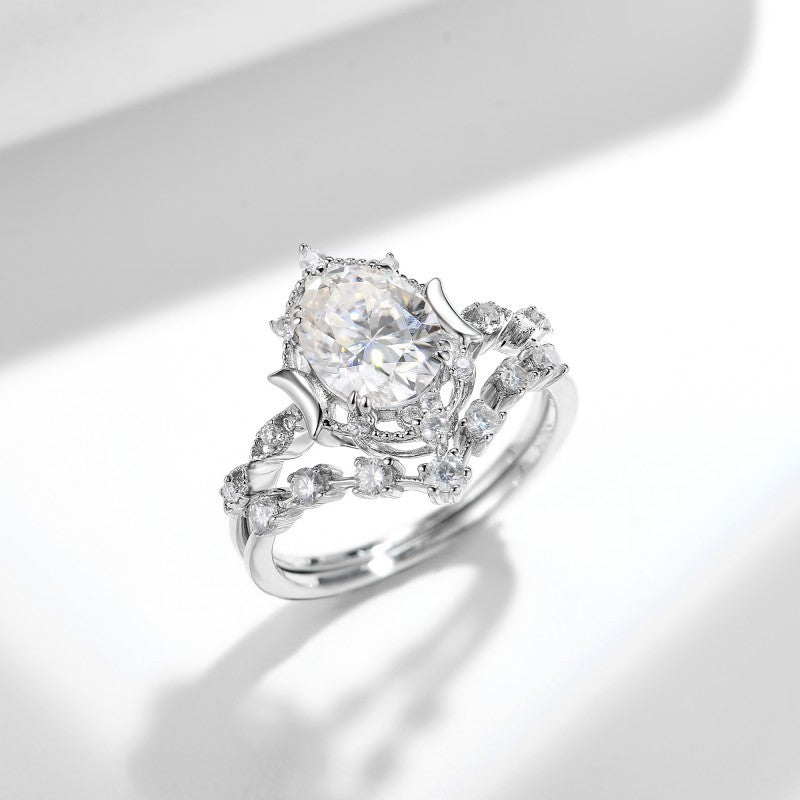 Moissanite 2.0ct Oval cut 2pc Wedding Ring Set for Women in Sterling Silver