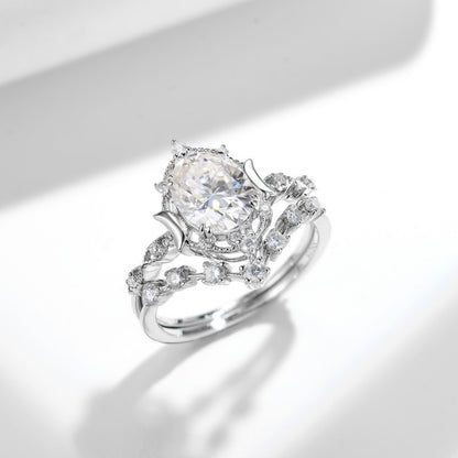 Moissanite 2.0ct Oval cut 2pc Wedding Ring Set for Women in Sterling Silver