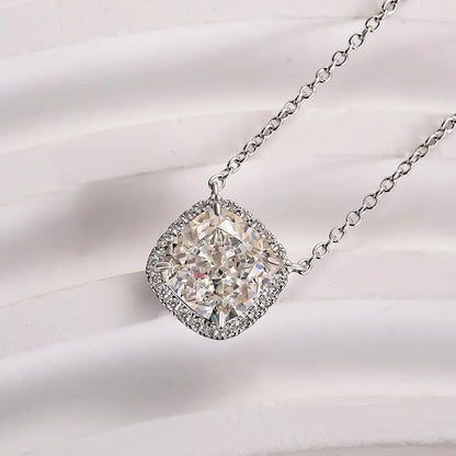 3.0ct Luxe Halo Cushion Cut Pendant Necklace For Women In White Gold