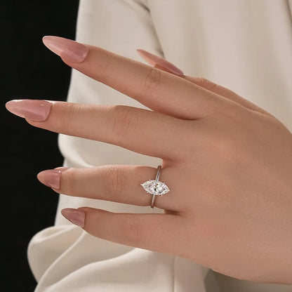 Moonlit Oath 3.0 Carat Marquise Cut Engagement Ring in Sterling Silver