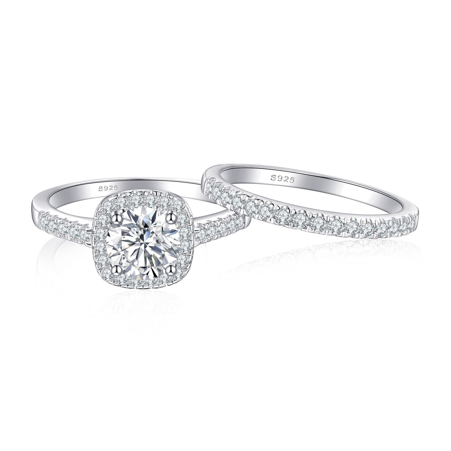 Elegant 1.5 Carat Cushion cut 2pc Wedding Ring Set for Women in Sterling Silver