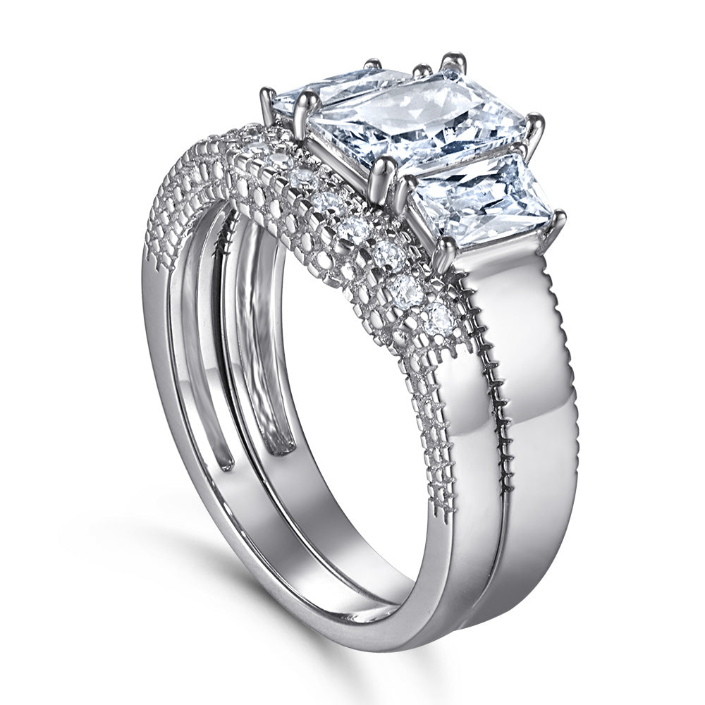 Sophisticated Emerald cut 3.0ct 2pc Wedding Ring Set in Sterling Silver