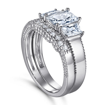 Sophisticated Emerald cut 3.0ct 2pc Wedding Ring Set in Sterling Silver