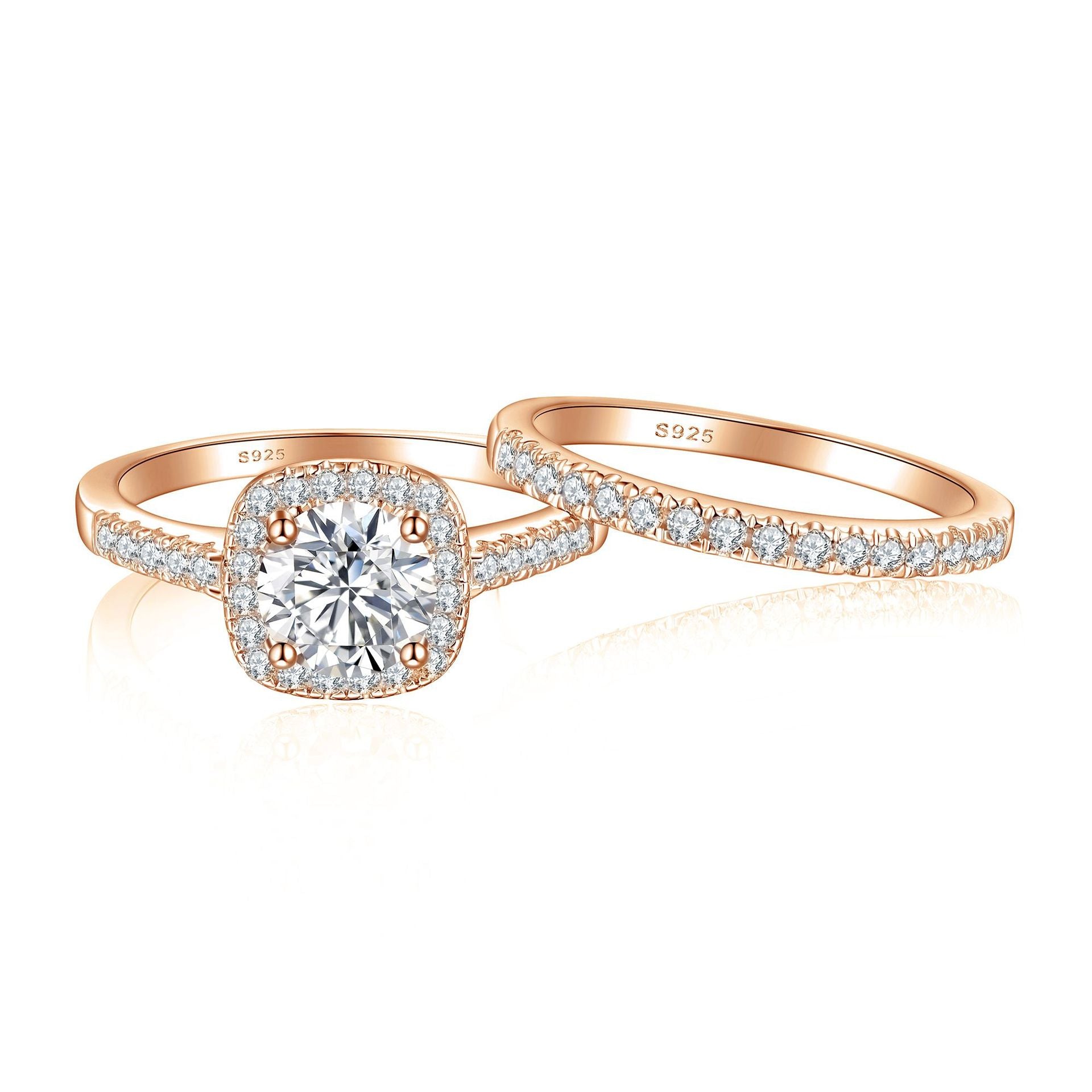 Elegant 1.5 Carat Cushion cut 2pc Wedding Ring Set for Women in Sterling Silver