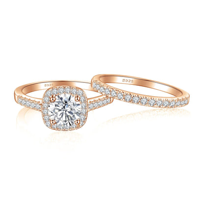 Elegant 1.5 Carat Cushion cut 2pc Wedding Ring Set for Women in Sterling Silver