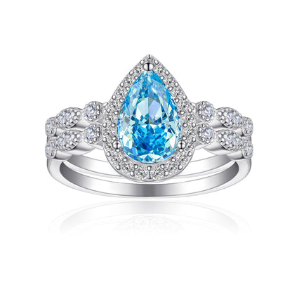 Romantic 1.5ct Pear cut 2pc Wedding Ring Set for Women in Sterling Silver